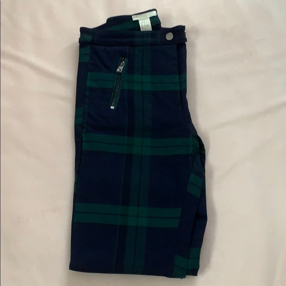 Fitted Plaid Pants in Woven Stretch Fabric